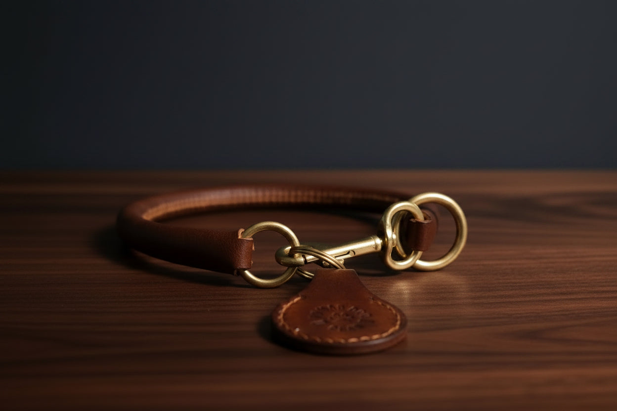 Walnut rolled collar with solid brass hardware