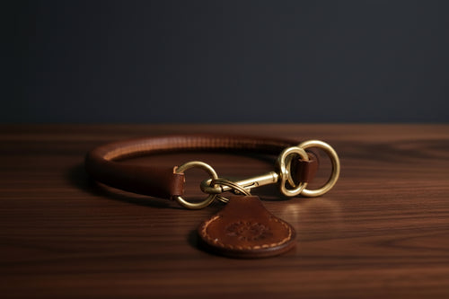 Walnut rolled collar with solid brass hardware