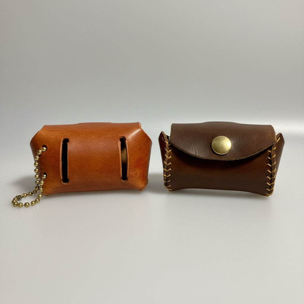 Poop bag dispenser, back (Chestnut) and front (Walnut)